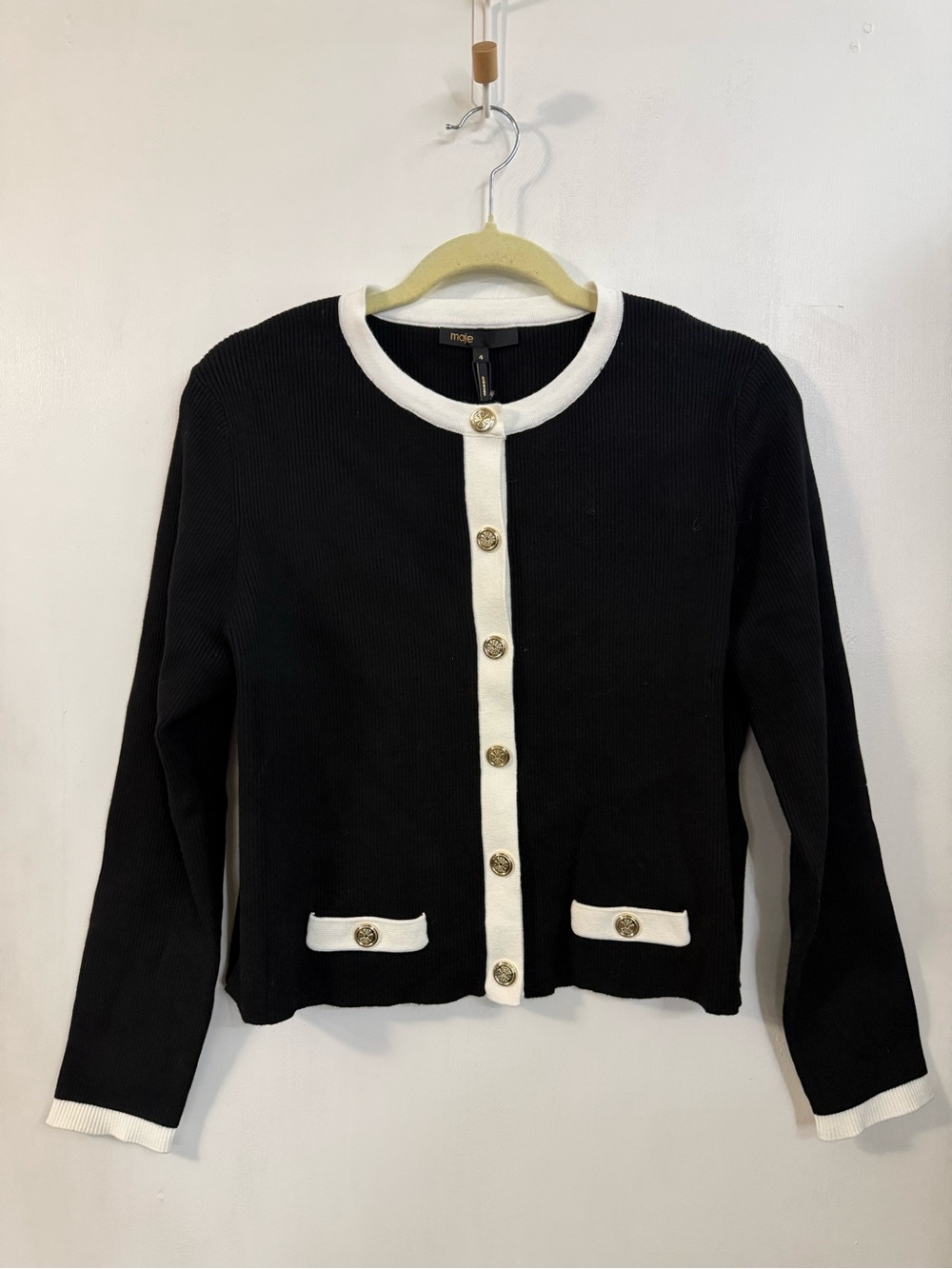 Maje cropped contrast knit cardigan